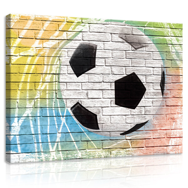 Graffiti - Football on Brickwall Canvas Schilderij PP20115O1