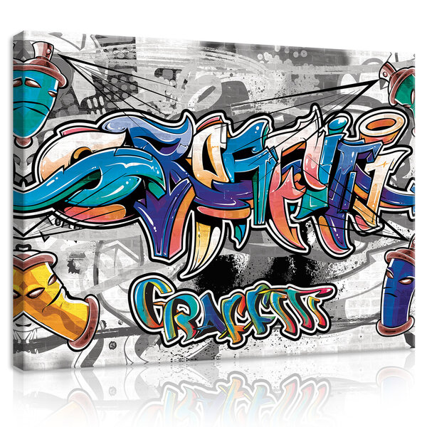 Colourful Graffiti on Gray Canvas Schilderij PP20206O1