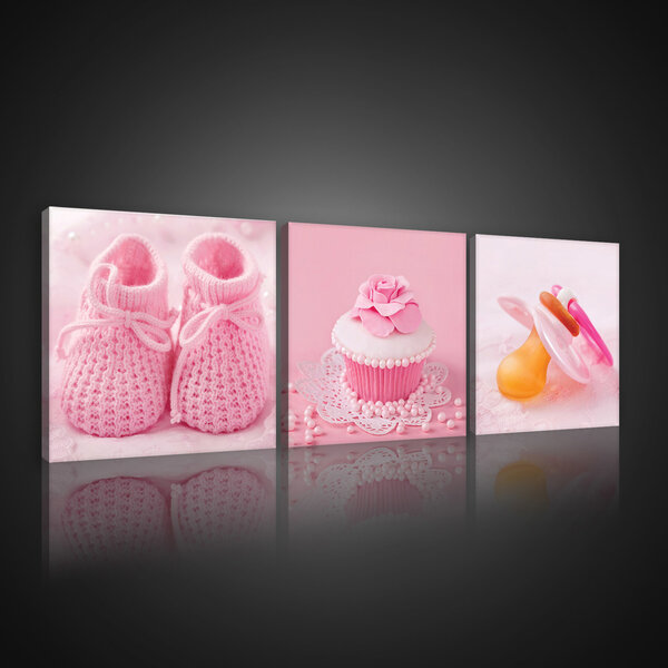 Baby Shoes and Pink Cupcakes Canvas Schilderij PS10564S13