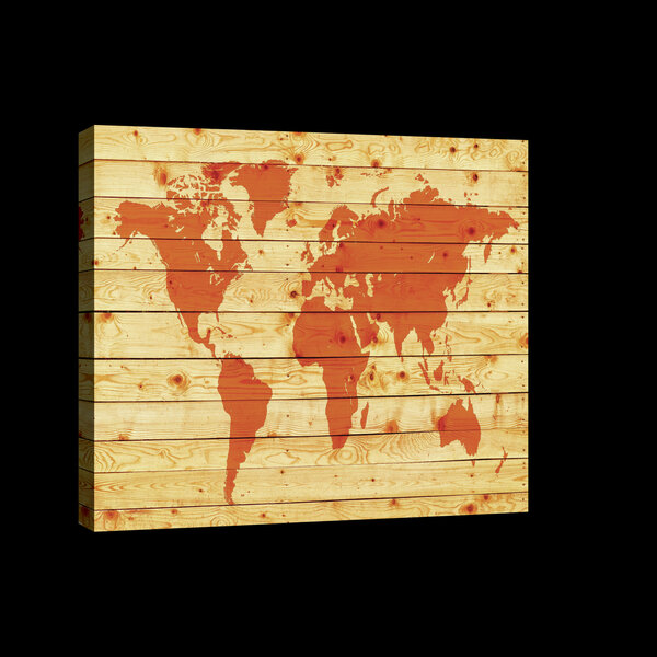 World Map on Pine Boards Canvas Schilderij PP20266O4