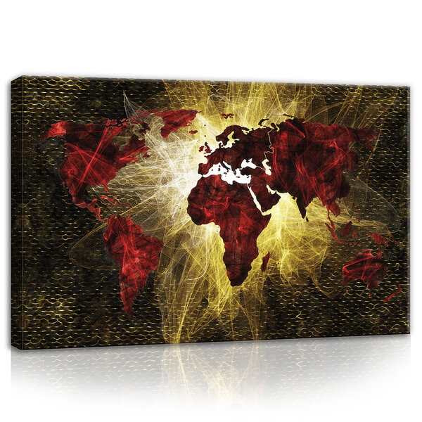 Red and Gold Light World Map Canvas Schilderij PP10424O4