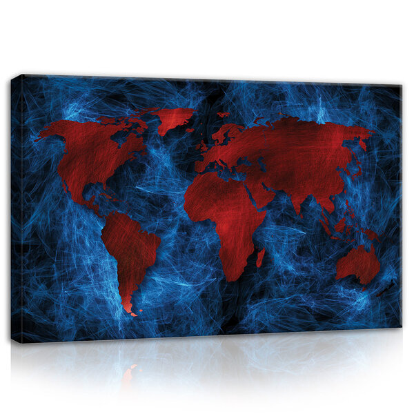 Blue and Red Map of the World Canvas Schilderij PP10421O4