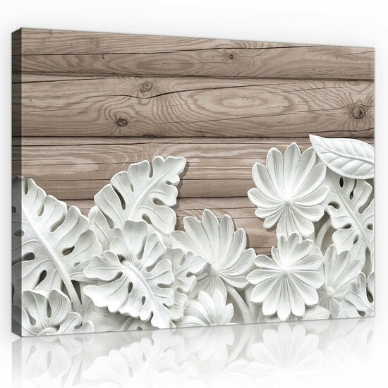 Alabaster Flowers on Wooden Planks Canvas Schilderij PP10136O1
