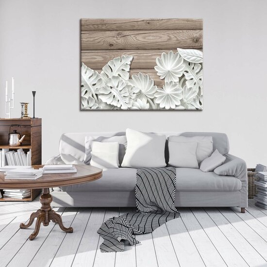 Alabaster Flowers on Wooden Planks Canvas Schilderij PP10136O1