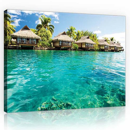 Maldives - Houses and Ocean Canvas Schilderij PP10228O1