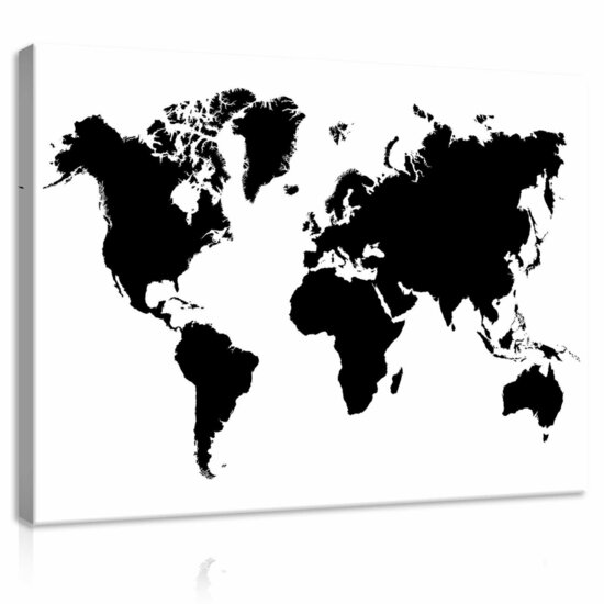 Black and White World Map Canvas Schilderij PP10252O1