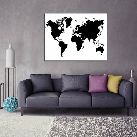 Black and White World Map Canvas Schilderij PP10252O1