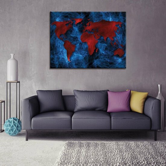 Blue and Red Map of the World Canvas Schilderij PP10421O1