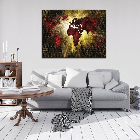 Red and Gold Light World Map Canvas Schilderij PP10424O1