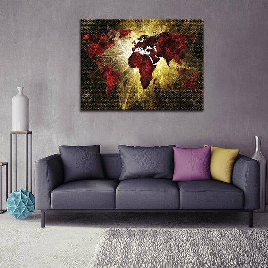 Red and Gold Light World Map Canvas Schilderij PP10424O1
