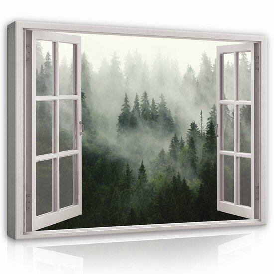 Window - forest in the fog Canvas Schilderij PP14049O1