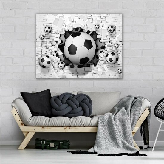 3D Footballs in Brickwall Canvas Schilderij PP2278O1