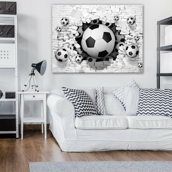 3D Footballs in Brickwall Canvas Schilderij PP2278O1