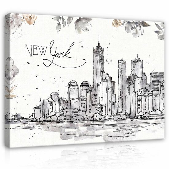 City New York Drawing Leaves Canvas Schilderij PP14356O1