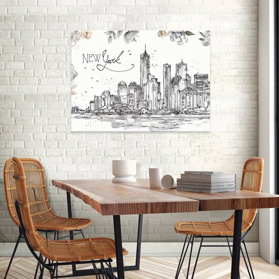 City New York Drawing Leaves Canvas Schilderij PP14356O1