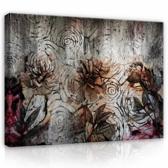 Structure flowers concrete wall Canvas Schilderij PP14517O1