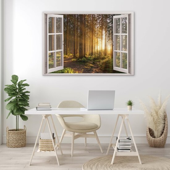 3D Effect Window Forest Sunshine View Canvas Schilderij PP14247O1