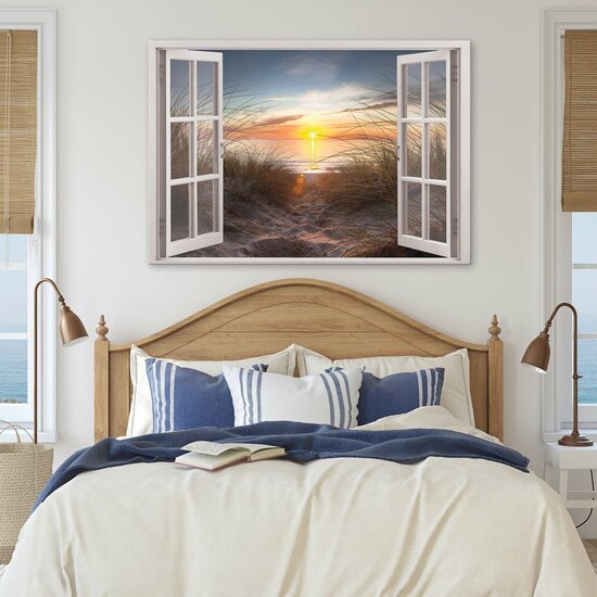 3D Effect Window Sunset Beach Canvas Schilderij PP14245O1