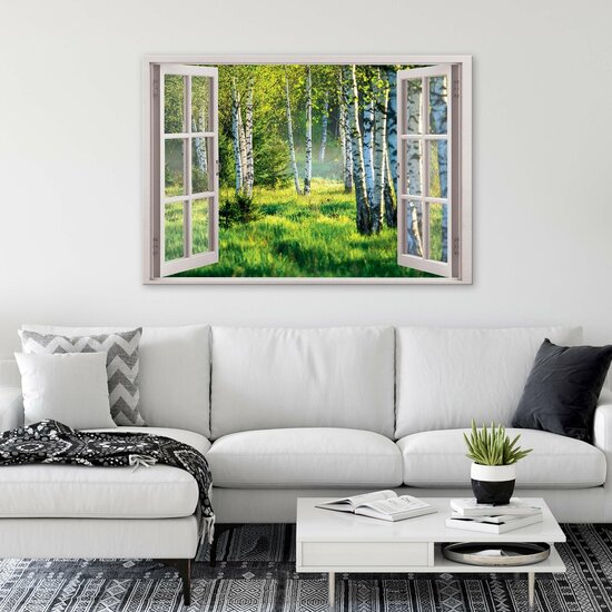 3D Effect Window View Birch Forest Canvas Schilderij PP14244O1