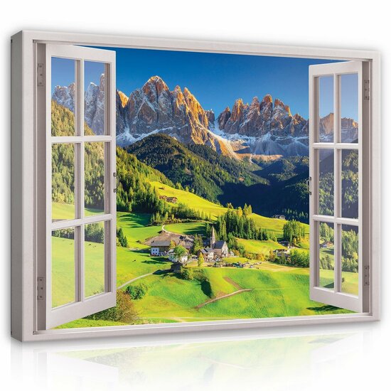 3D Effect Window Alps Mountains View Canvas Schilderij PP14243O1