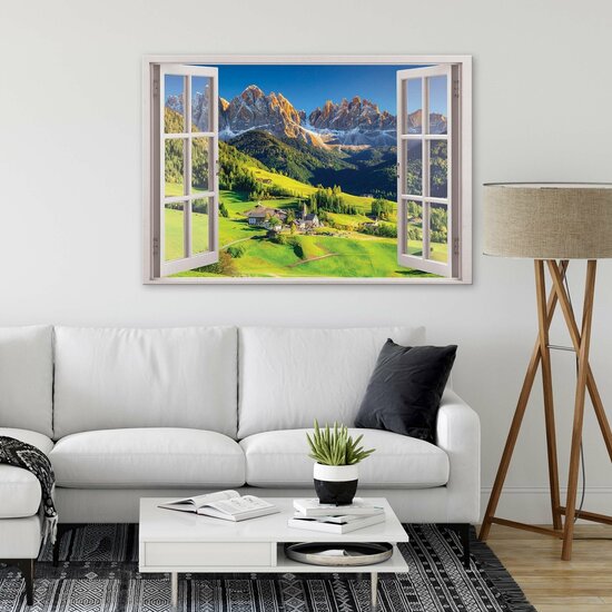3D Effect Window Alps Mountains View Canvas Schilderij PP14243O1