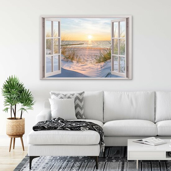 3D Effect Window Beach View Canvas Schilderij PP14242O1