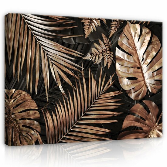 Nature Leaves Black and Gold Glamour Canvas Schilderij PP14107O1