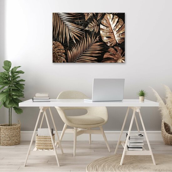 Nature Leaves Black and Gold Glamour Canvas Schilderij PP14107O1