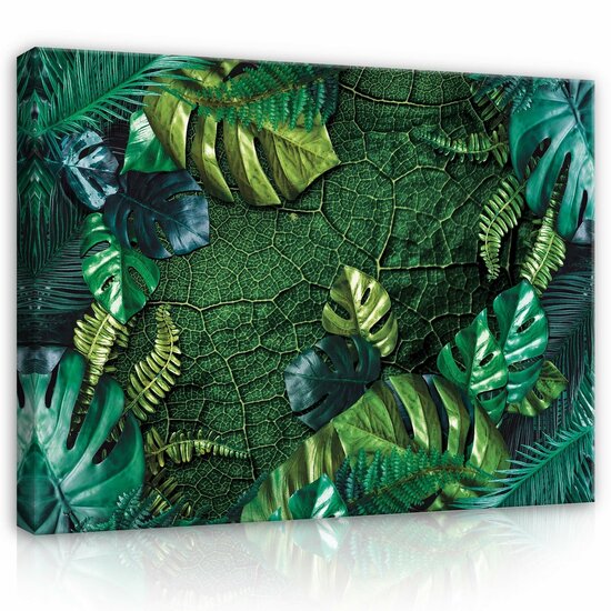 Nature Leaves Dark Green Monsteras Canvas Schilderij PP14100O1