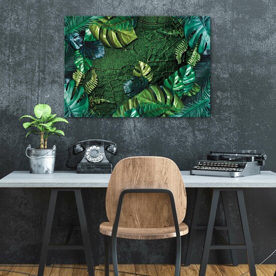 Nature Leaves Dark Green Monsteras Canvas Schilderij PP14100O1