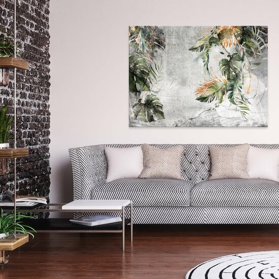 Structure concrete leaves wall Canvas Schilderij PP14510O1
