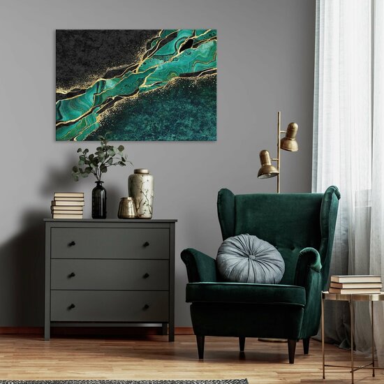 Structure Marble Dark Green Gold Canvas Schilderij PP14134O1