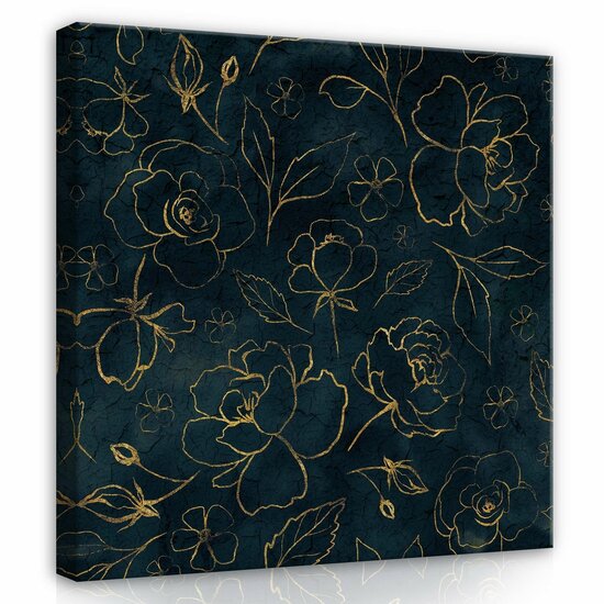 Golden flowers and leafs Canvas Schilderij PP13652O2