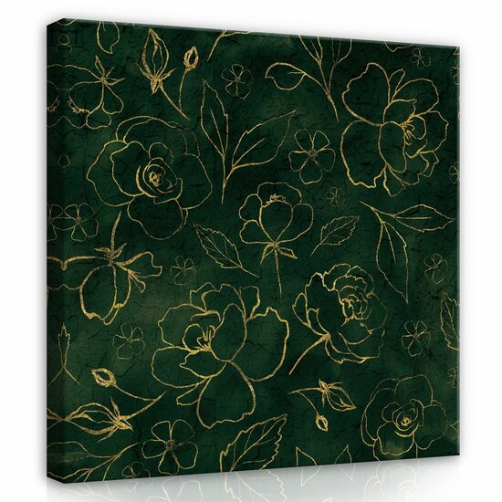 Golden flowers and leafs Canvas Schilderij PP13650O2