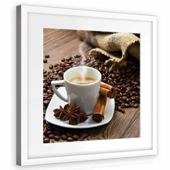 Coffee Beans and Cup Canvas Schilderij PP10918O2