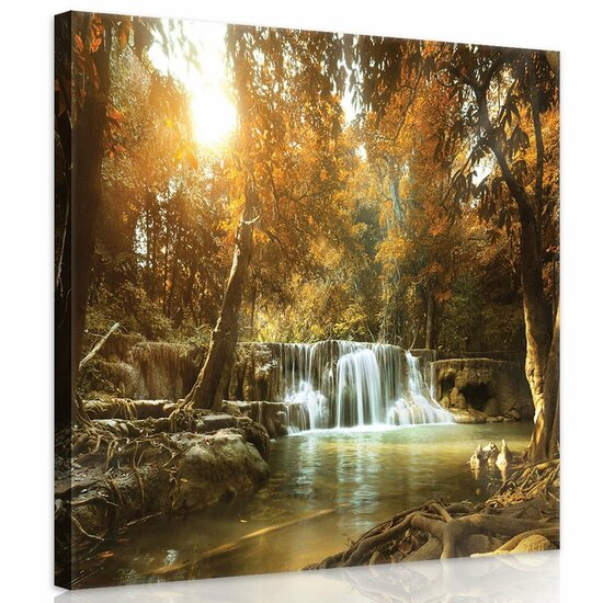 Waterfall in the Autumn Forest Canvas Schilderij PP10470O2