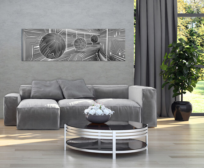 3D Gray Tunnel with Spheres Canvas Schilderij PP10079O3