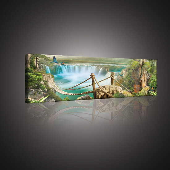 Rope Bridge over the Waterfall Canvas Schilderij PP10515O3