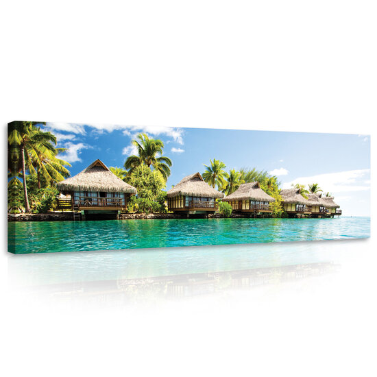 Maldives - Houses and Ocean Canvas Schilderij PP10228O3