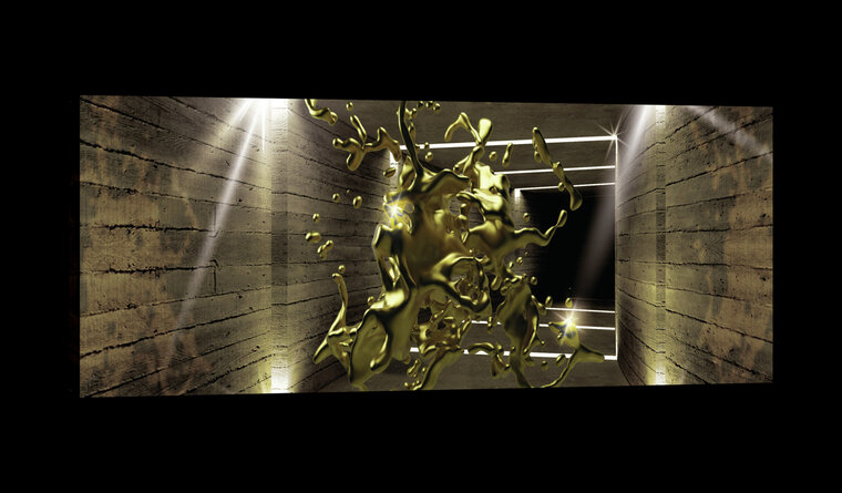 Gold Paint Explosion in Tunnel 3D Canvas Schilderij PP20175O3