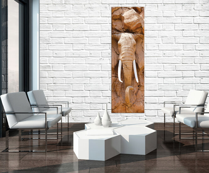 Elephant Carved in Rocks Canvas Schilderij PP10114O3