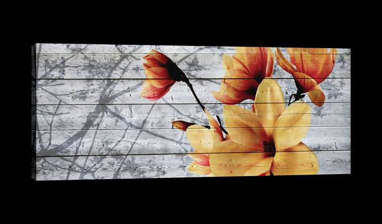 Orange Flowers on Wood Planks Canvas Schilderij PP20017O3