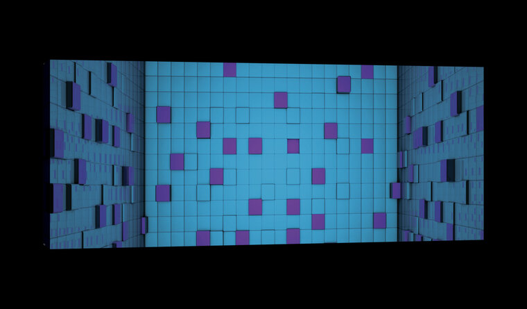 3D Room Made of Blue Cubes  Canvas Schilderij PP20184O3