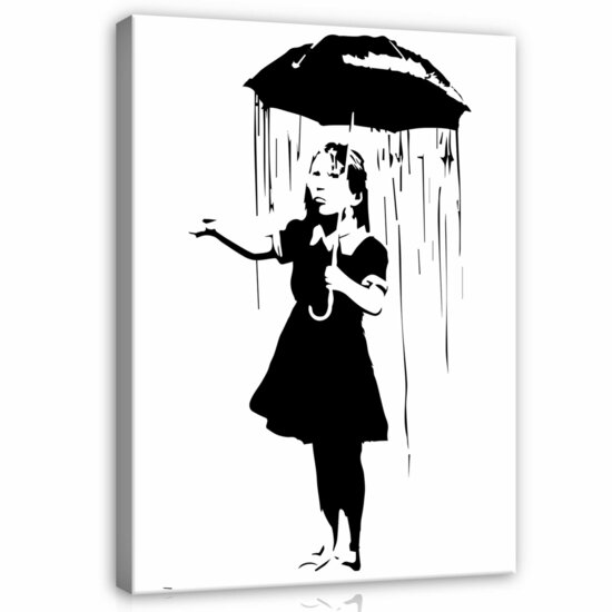 A Girl with an Umbrella in Rain Banksy Canvas Schilderij PP2040O1