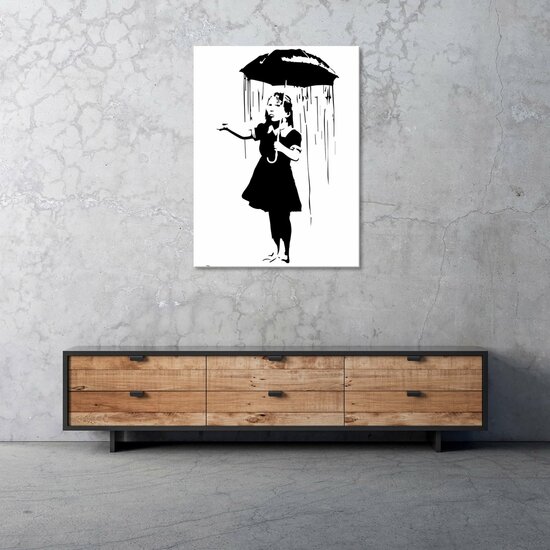 A Girl with an Umbrella in Rain Banksy Canvas Schilderij PP2040O1