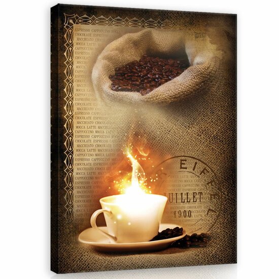 Flaming Coffee and Fresh Beans Canvas Schilderij PP20226O1