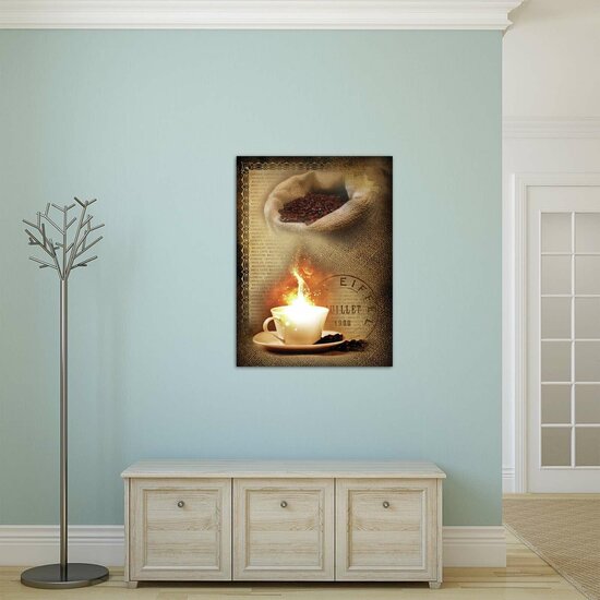 Flaming Coffee and Fresh Beans Canvas Schilderij PP20226O1