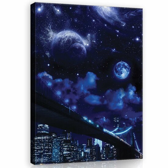 City at Night and the Universe Canvas Schilderij PP10472O1