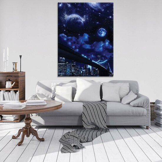 City at Night and the Universe Canvas Schilderij PP10472O1