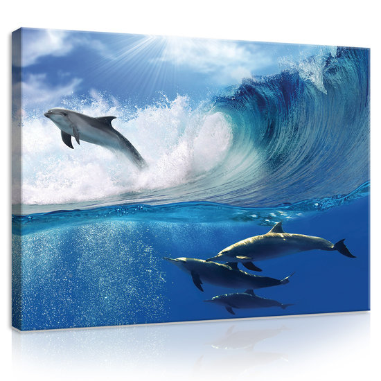 Dolphins Jumping on Waves Canvas Schilderij PP20311O1